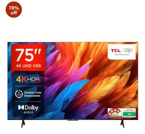 TCL 189 cm (75 inches) Metallic Bezel-Less Series 4K Ultra HD Smart LED Google TV 75V6B (Black) 