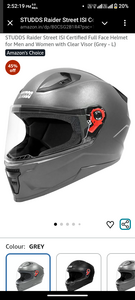 STUDDS Raider Street ISI Certified Full Face Helmet for Men and Women with Clear Visor (Grey - L)