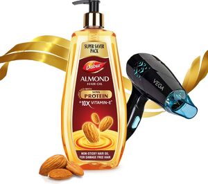  Almond Hair Oil- 650ml + Vega Glow Glam Hair Dryer- 1000W 