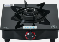 Cello Hexa Manual Ignition Black Aluminium Alloy Burner Toughened Glass Iron Manual Gas Stove