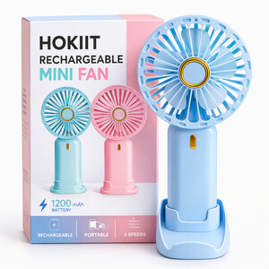 Hokiit Hand Fan Rechargeable ,Mini Fan ,Small Fan Portable Mini Hand Fan with 3 Speed & 1200 mah battery 