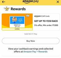 Get 5% off up to 250 on Amazon Pay Gift Card using Amazon UPI - Account Specific