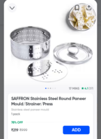 Instamart | SAFFRON Stainless Steel Round Paneer Mould/Strainer/Press 