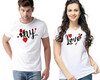 RUBYKNITS Pack of 2 Couple Printed Round Neck Polyester White T-Shirt