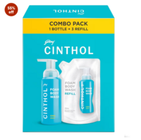 Cinthol Cool Foam Body Wash (800ml) Combo Pack (1 Bottle + 3 Refills) |