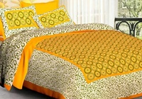 RajasthaniKart® Pure 100% Cotton Double Bed Sheet with 2 Pillow Covers (Bedsheet for Double Bed Cotton, Yellow Golla Jaipuri, King Size,5232)