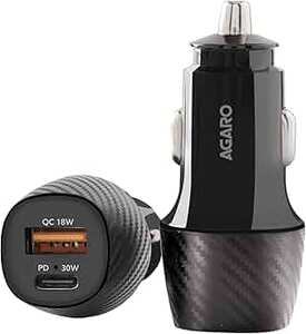 AGARO Pulse Car Charger, Dual Port with 51W Fast Car Charger with Dual Output (33W Pd Type C Port + 18W USB A Port)