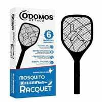 Odomos Attack Anti - Mosquito Rechargeable Racquet | 400mAH Battery | Large Net Area for Better Coverage | Long Lasting Internal Battery with Plug in Socket | 6 Months Warranty (Black)