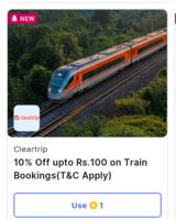 Cleartrip : 10% Off upto Rs.100 on Train Bookings