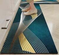 rubber kitchen floor mat (Blue, White, gold  Pack of 2)