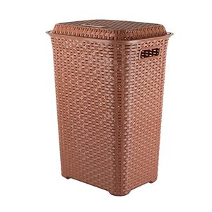 Cello Eliza Plastic Laundry Basket with Lid, Brown, 50 Ltrs | Lightweight and Portable | Storage Organizer | Convenient Handling | Useful For Storing Clothes, Toys, Books
