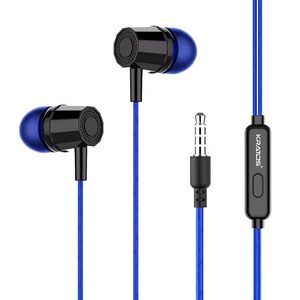 Kratos E02 Blue Wired Earphones with 3.5mm Jack in-line Mic Control for Clear Calling & Music, Multi-Functional Controller,Sweat Resistant,Comfort Fit Wired Ear Phones,Compatibility with All Mobiles