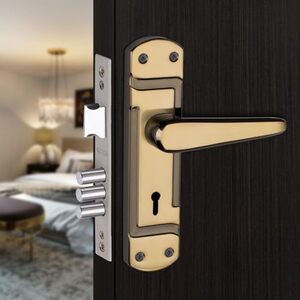 Milton Iron Mortise Lock Set with Handle, Black Gold Finish, 200mm Length, 125mm Handle, Complete with Keys and Lock - MHI-TRISHUL