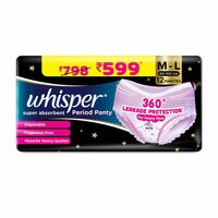 Whisper Super Absorbent Period Panty, 12 M-L Pants, 360 Degree Leakage Protection* for Heavy Flow, Panty like Fit