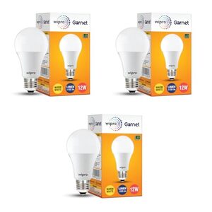 wipro Garnet Base E27 12-Watt LED Bulb (Pack of 3, Yellow)
