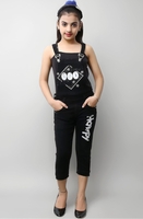 
FNOCKS Girls Casual WEAR Slim FIT Trendy Blue Denim Dungaree Capri (Black