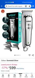VGR V-071 Professional Beard Trimmer for Men, 2X Fast Charging, USB Type C, 120 Min Runtime, Hair Trimmer, Cordless, 3 Length Settings, 2 Year Warranty (Silver)