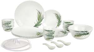 Larah by Borosil Crescent Fluted Series Opalware Dinner Set | 40 Pieces for Family of 6 