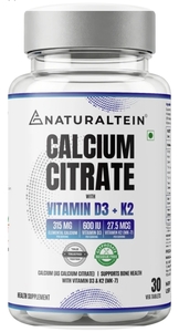 Naturaltein Calcium Citrate with Vitamin D3 + K2 (MK7) | Bone & Joint Support...