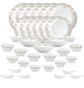 La Opala Opal Glass Crockery | for Family of 6 | Dinner Set 35 pcs