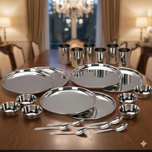 Stainless Steel Solid Heavy Mirror Finish Dinner Set of 24 Pcs