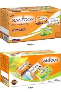 Pack of 6 125gm each Santoor Total Skin Care- Aloe Vera & Lime, Sandal & Almond Milk, Sandal & Turmeric Soap 