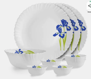 cello Pack of 10 Opalware Dazzle Opalware Blue Iris Dinner Set | Crockery Set | Blue Dinner Set (Blue, White, Microwave Safe)