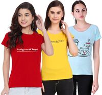 NIVIK, Printed Cotton t-Shirts for Women, Combo Pack of 3 