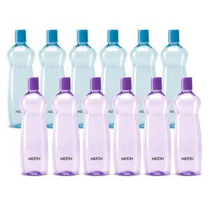 MILTON Pacific 1000 Water Bottle 1 Litre each, set of 12, Purple and Sky Blue I PET Food Grade I BPA Free, Leak Proof I Wide Mouth, Easy To Clean I Fridge Bottles for Home, Office, Gym 