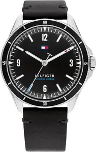 Tommy Hilfiger Analog Black Dial Leather Strap Watch for Men