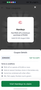 Hamleys offline 500 off on 1k  (Karnataka) 