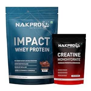 NAKPRO NUTRITION Impact Whey Protein Supplement Powder Combo (1 kg with 100g Creatine, Chocolate)

