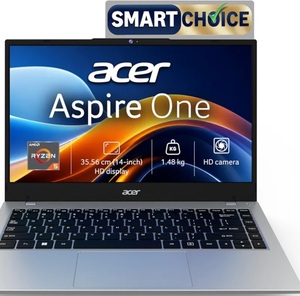 Acer Smartchoice Aspire One, AMD Ryzen 5-40,Office 2024 + M365 Basic, 8GB LPDDR5 RAM/ 512GB SSD, 14.0"/35.56cm WXGA Display, Win 11 Home, Pure Silver, 1.48KG, A114-43, Thin and Light Laptop
