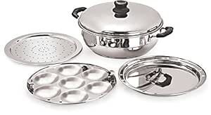 Tosaa Big Induction Compatible Multi Purpose Kadai, 27 cm ,5 Plates, Silver 