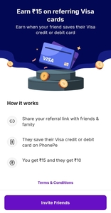 PhonePe: Refer & Earn ₹15 When Friend Saves VISA Card | Friend Gets ₹10 Cashback