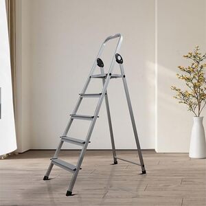 BonKaso Climb Lite 5‑Step Foldable Aluminium Ladder for Home – Anti‑Slip Steps & Edge Guards with Sure‑Hinge Technology, Lightweight & Durable Multi‑Purpose Step Ladder - (Black) - 2 Years Warranty