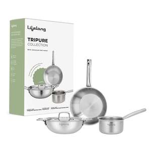 Lifelong Triply 4-piece cookware set |Kadai, Frypan & Saucepan for Cooking 