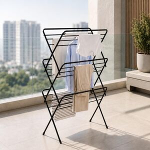 Lifelong Foldable Alloy Steel Cloth Drying Stand for Balcony|3-Tier Heavy Duty Laundry Rack for Indoor & Outdoor