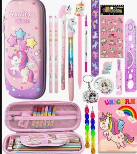 17 Pcs Unicorn Stationery Gift Set for Kids 3D Large Capacity Pencil Case Pencil Pouch with Diary & All Stationeries Party Favor Return Gift for kids School Supply Organizer For Students (STYLE-1)