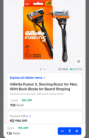 Instamart |  Gillette Fusion 5, Shaving Razor for Men, With Back Blade for Beard Shaping  | PRICE DROP