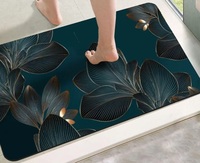 Yellow Weaves 3D Patterned Anti Slip Water Soaking Floor Mat, Water Absorbent Non Slip Bath Mat, Quick Dry Mat for Bathroom, Door Mat for Home, Kitchen, Office, Kitchen, Teal Leaf (Pack of 1)