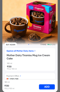 Instamart : The Viral Icecream | Limited Edition | Mother Dairy Tiramisu Mug Ice Cream Cake - 180 mL