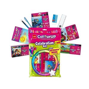 Cello Plastic Colourup Celebration Kit | Colour Set For Kids With Crayons, Sketch Pens, Coloured Pens & Activity Book | Gift For Kids' Birthdays & New Year Gift