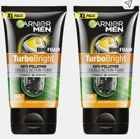 Garnier  Turbo Bright Anti pollution Double Action Foam Vitamin C + Charcoal Face Wash , 2 x 150 g