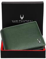 Wild horn Men Casual Green Genuine Leather RFID  Wallet on F