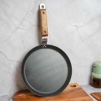 Deal: Femora 9.8 inch (24.5 cm) Iron Flat Tawa with Wooden Handle | 25 cm | 2.5 mm Thick | Iron Pan | Scratch Resistant, Non Toxic | Induction & Gas Friendly, Heavy Bottom 