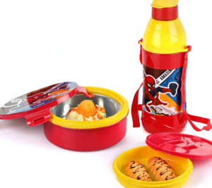 CELLO Tiffy Spiderman Gift Set Insulated Lunch Box & Water Bottle for Kids | Tiffin Box 460 ml, Water Bottle 400 ml, Red & Yellow | Leak Proof | Easy to Clean | Ideal for School, Picnic