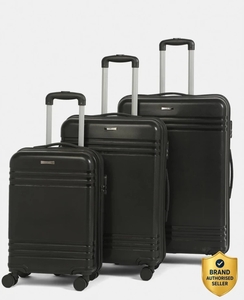 Teakwood Leathers Hard Body Set of 3 Luggage 8 Wheels - Unisex Textured Trolley Bag-Black