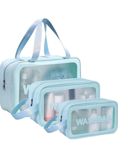 LUMONY® Makeup Pouch Bag PVC Travel Toiletries Organizer Cosmetic Bags Wash Bag Pouch for Travel Kit Toiletry Bag Portable Organizer Case Carry Pouch for Women Bathroom Set of 3 (Blue-Colors)