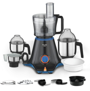 Preethi Zion 750W Mixer Grinder, 4 Jars, Food Processor & Flexi Lid, BlackWith Food Processor jar and Flexi Lid for everyday food preparation, from chopping and kneading to grinding